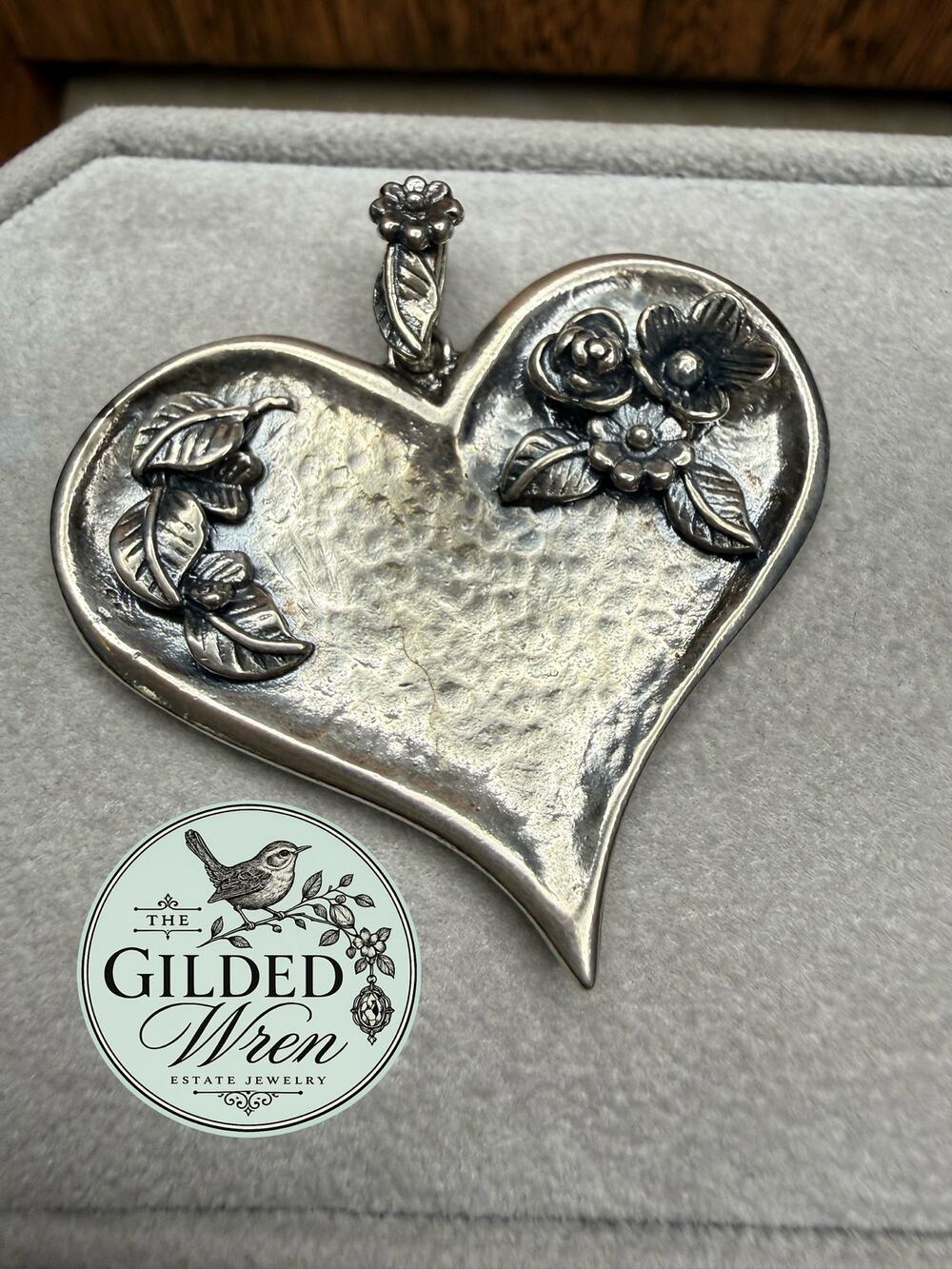 Or Paz PZ Israel 925 Sterling Silver Floral Heart Pendant 14.99g Large 2.2”